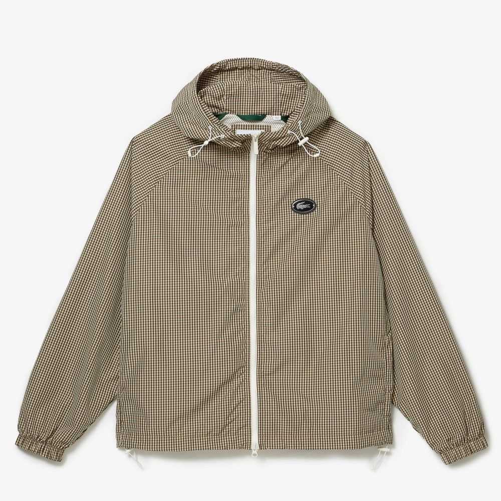 Lacoste Hooded Check Twill Beige Marinblå Blå Vita Khaki Gröna | HSGRE-5420