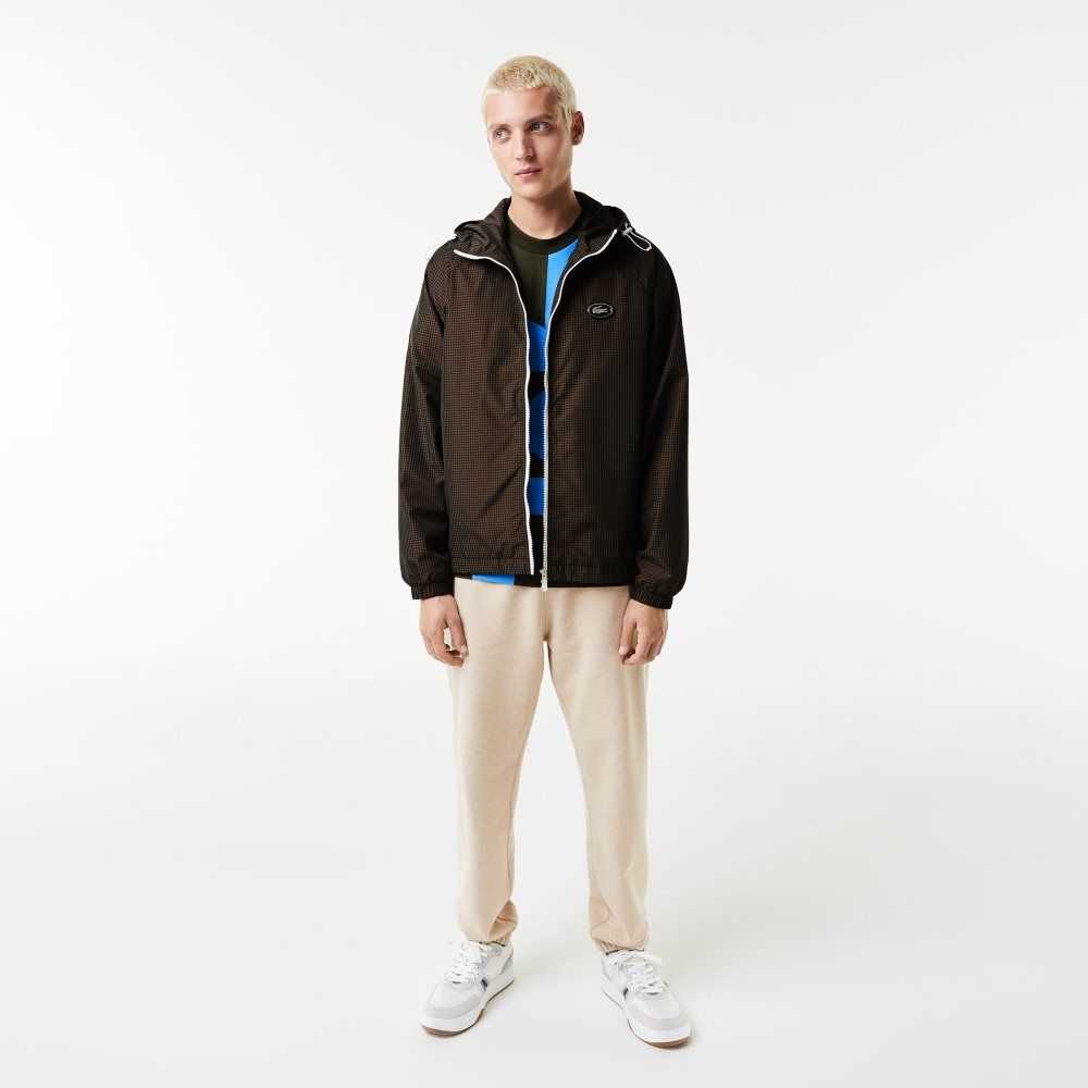 Lacoste Hooded Check Twill Svarta Bruna Marinblå Blå Khaki Gröna | NUPOT-2493