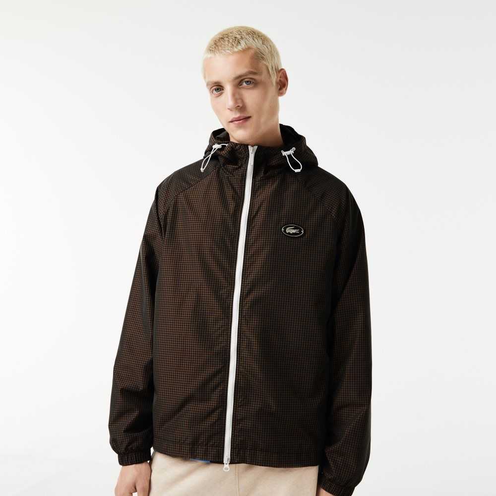 Lacoste Hooded Check Twill Svarta Bruna Marinblå Blå Khaki Gröna | NUPOT-2493