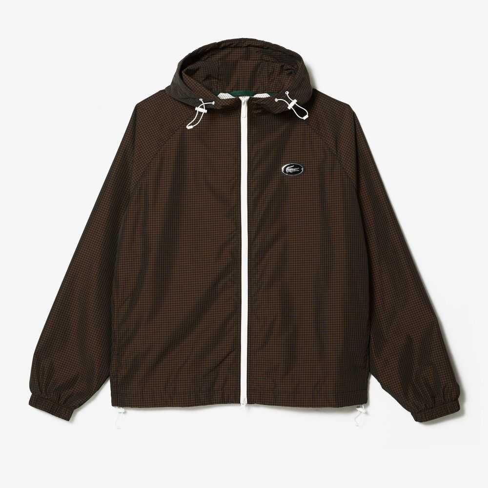 Lacoste Hooded Check Twill Svarta Bruna Marinblå Blå Khaki Gröna | NUPOT-2493