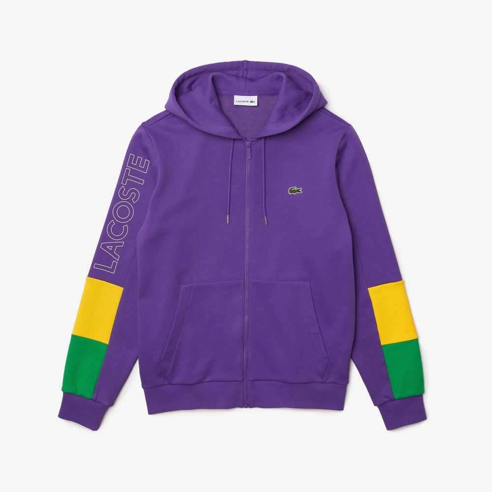 Lacoste Hooded Colorblock Fleece Zip Sweatshirt Lila Gula Gröna | MRZNI-7401