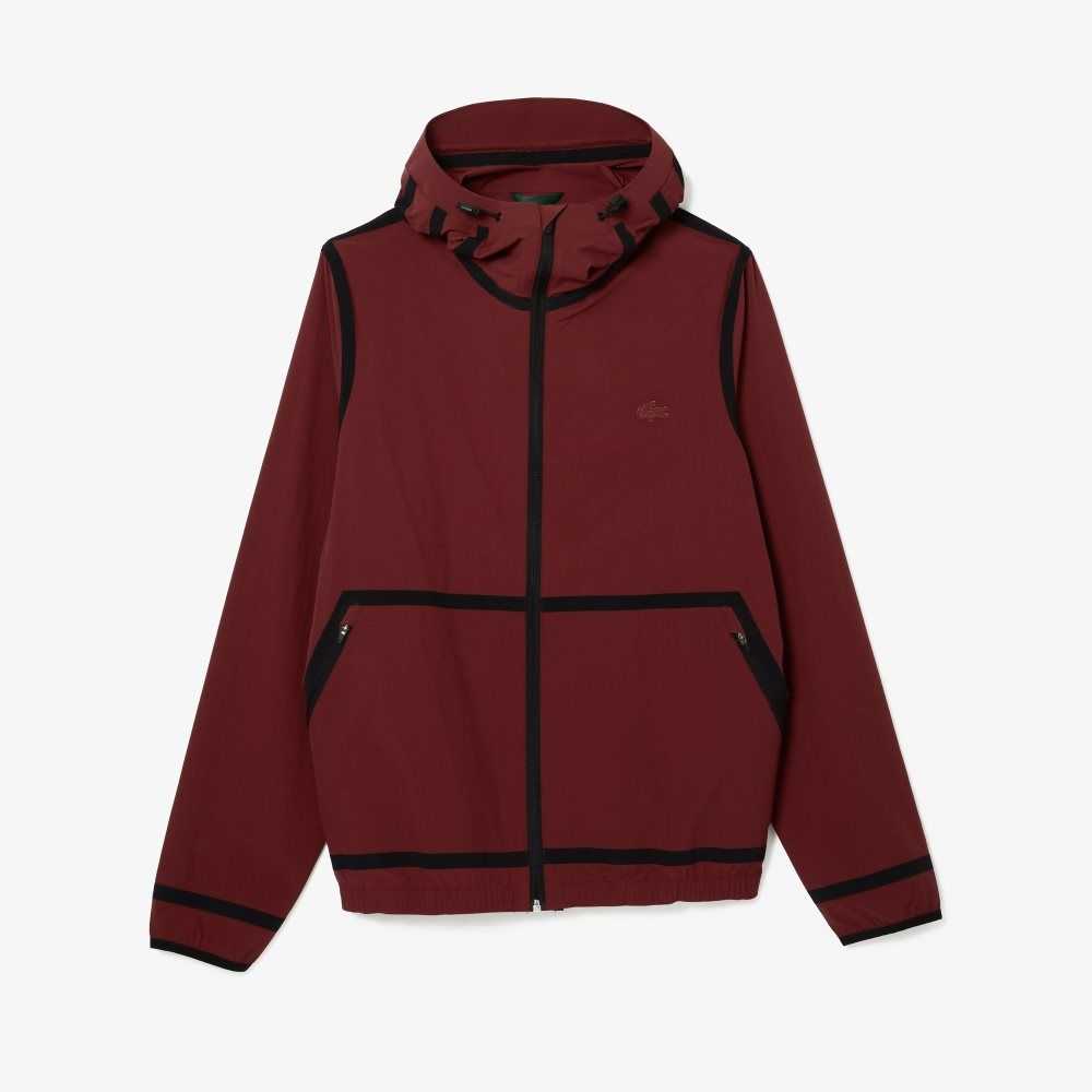 Lacoste Hooded Lettering Light Zip Vinröda | PXZLC-3850