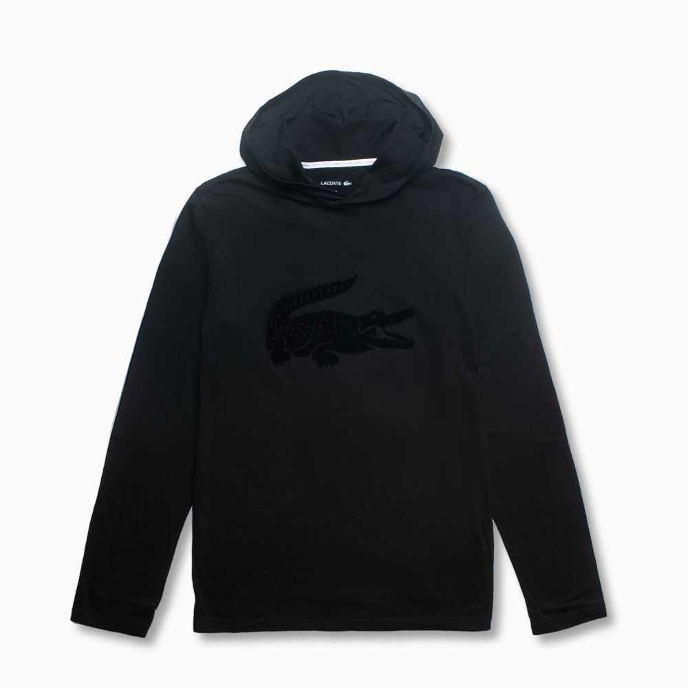 Lacoste Hooded Long Sleeve Lounge Svarta | LEYRK-3842