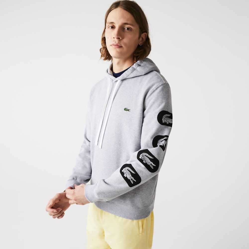 Lacoste Hooded Print Sleeve Fleece Grå | GZABN-4630