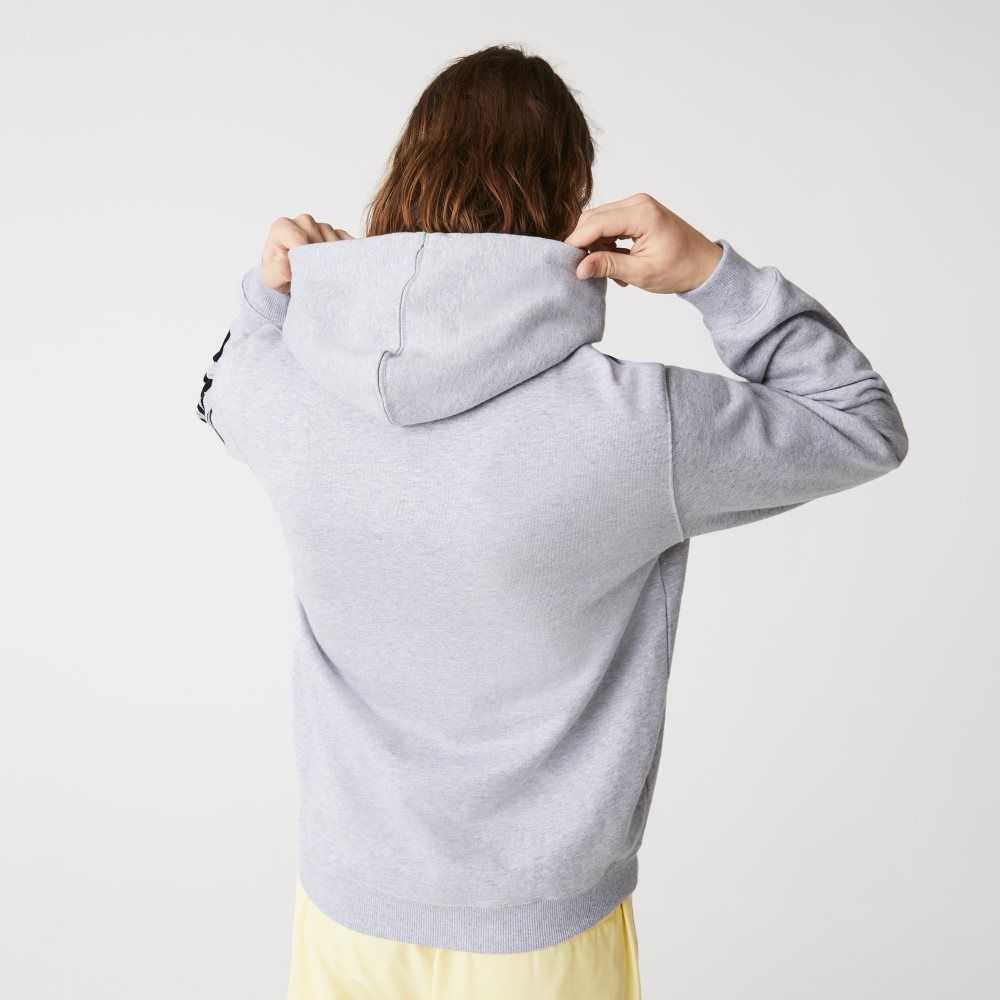 Lacoste Hooded Print Sleeve Fleece Grå | GZABN-4630