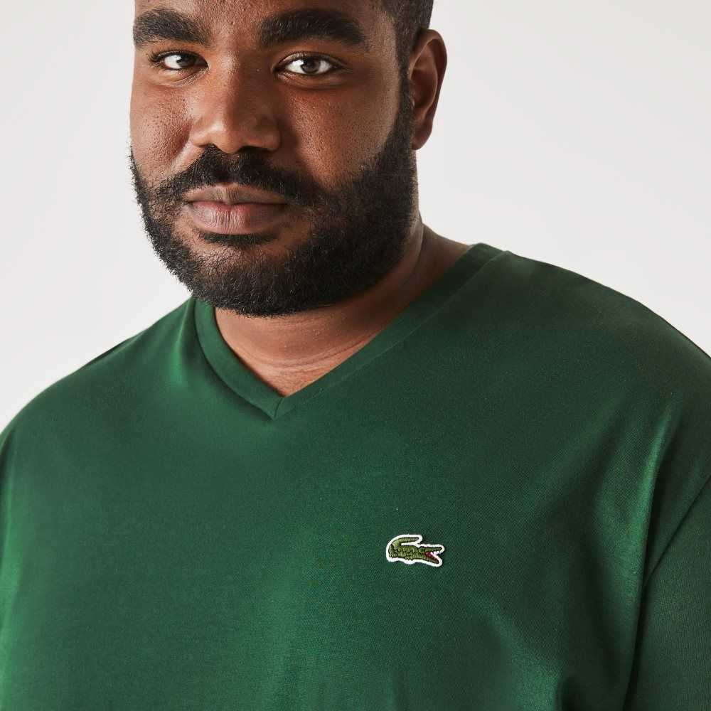 Lacoste Höga Fit Räfflad V-Neck Bomull Polo Gröna | PUWYX-2796