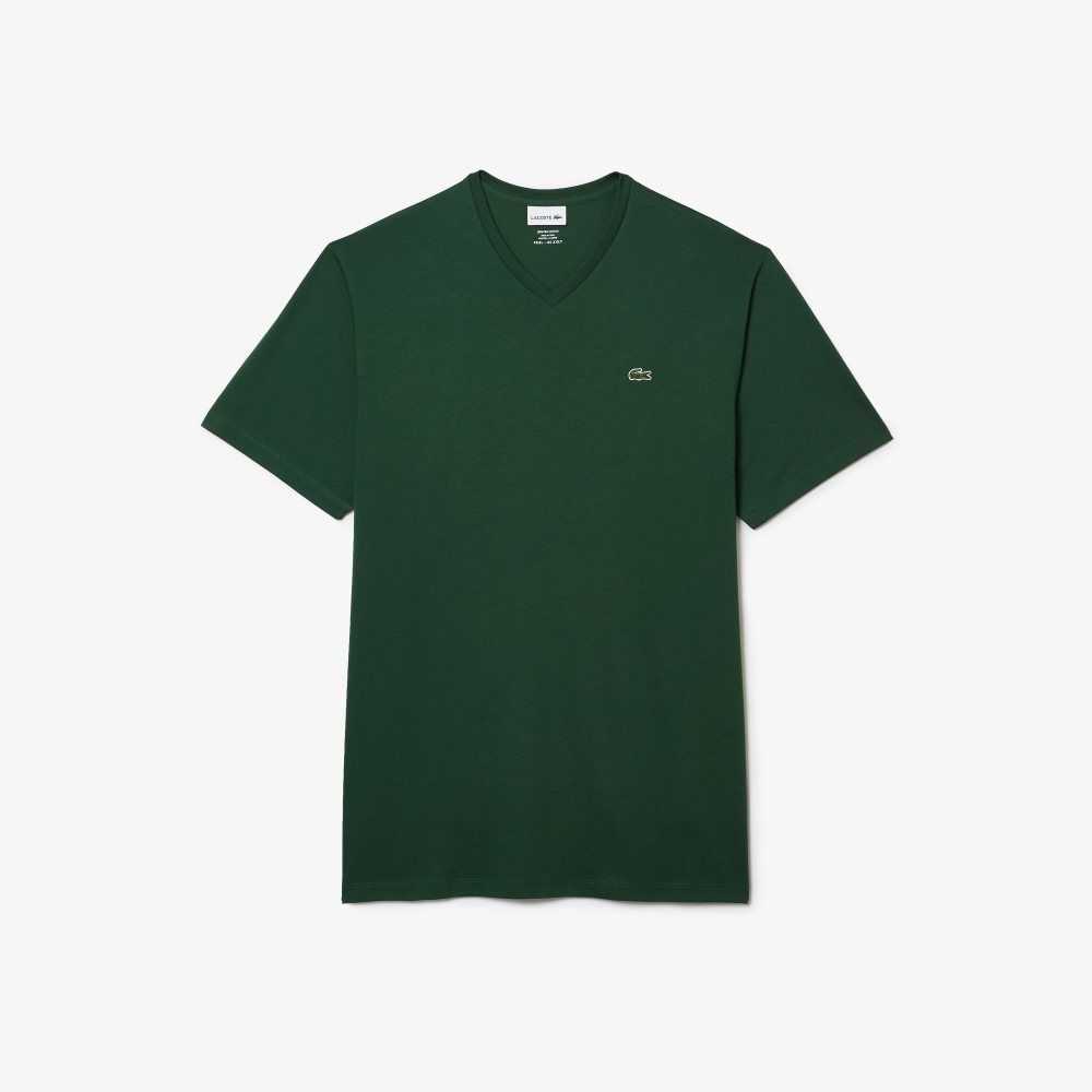 Lacoste Höga Fit Räfflad V-Neck Bomull Polo Gröna | PUWYX-2796