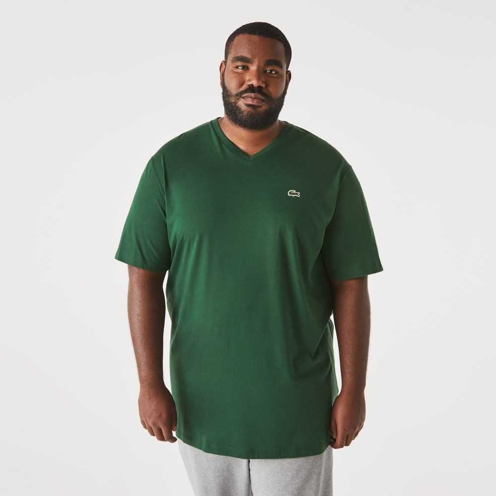 Lacoste Höga Fit Räfflad V-Neck Bomull Polo Gröna | PUWYX-2796