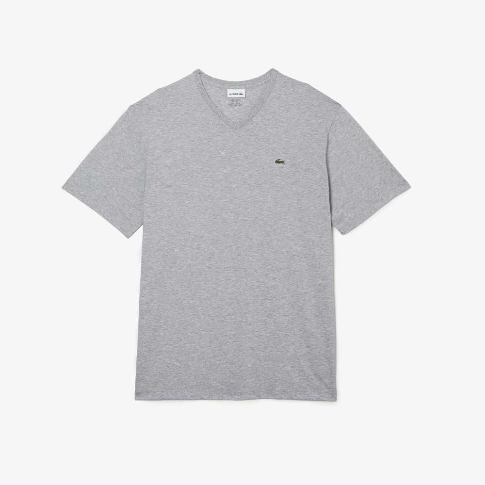 Lacoste Höga Fit Räfflad V-Neck Bomull Polo Grå | QUHAT-8963