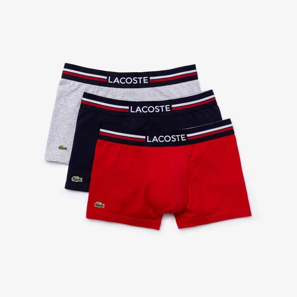 Lacoste Iconic Three-Tone Waistband Trunk 3-Pack Marinblå Blå Grå Röda | EJUNC-2719