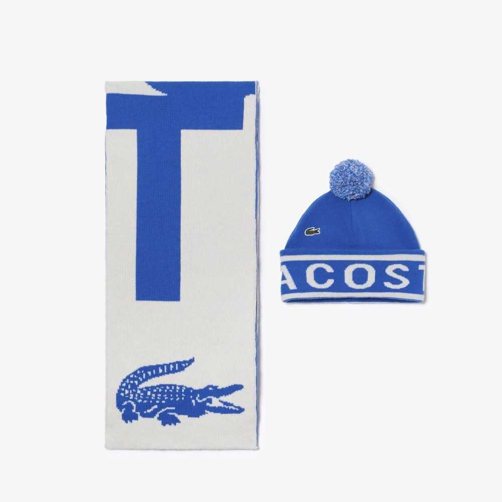 Lacoste Jacquard Knit Beanie And Scarf Gift Set Blå Vita | FKHRB-3451