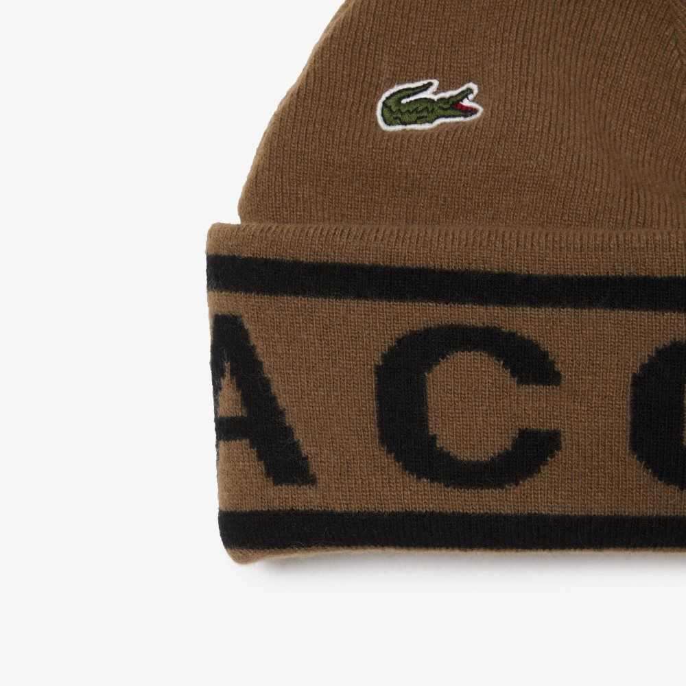 Lacoste Jacquard Knit Beanie And Scarf Gift Set Bruna Svarta | LEDXP-5831