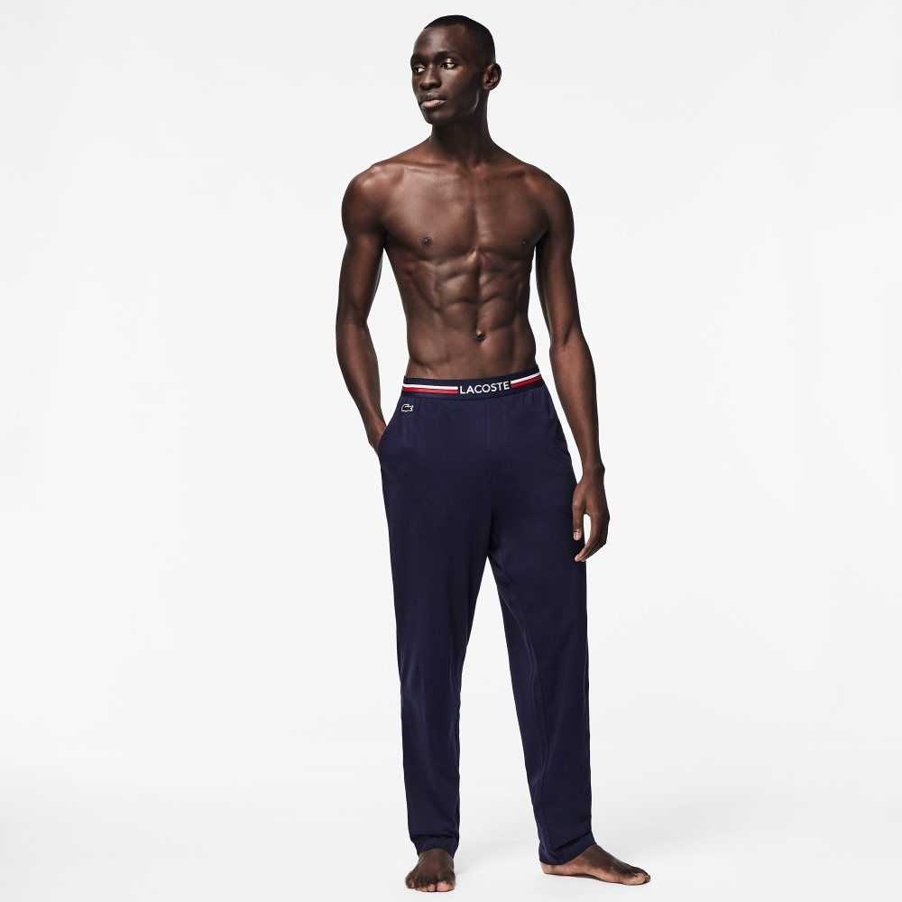 Lacoste Jersey Three-Tone Waistband Pajama Pants Marinblå Blå | XDIRQ-1486