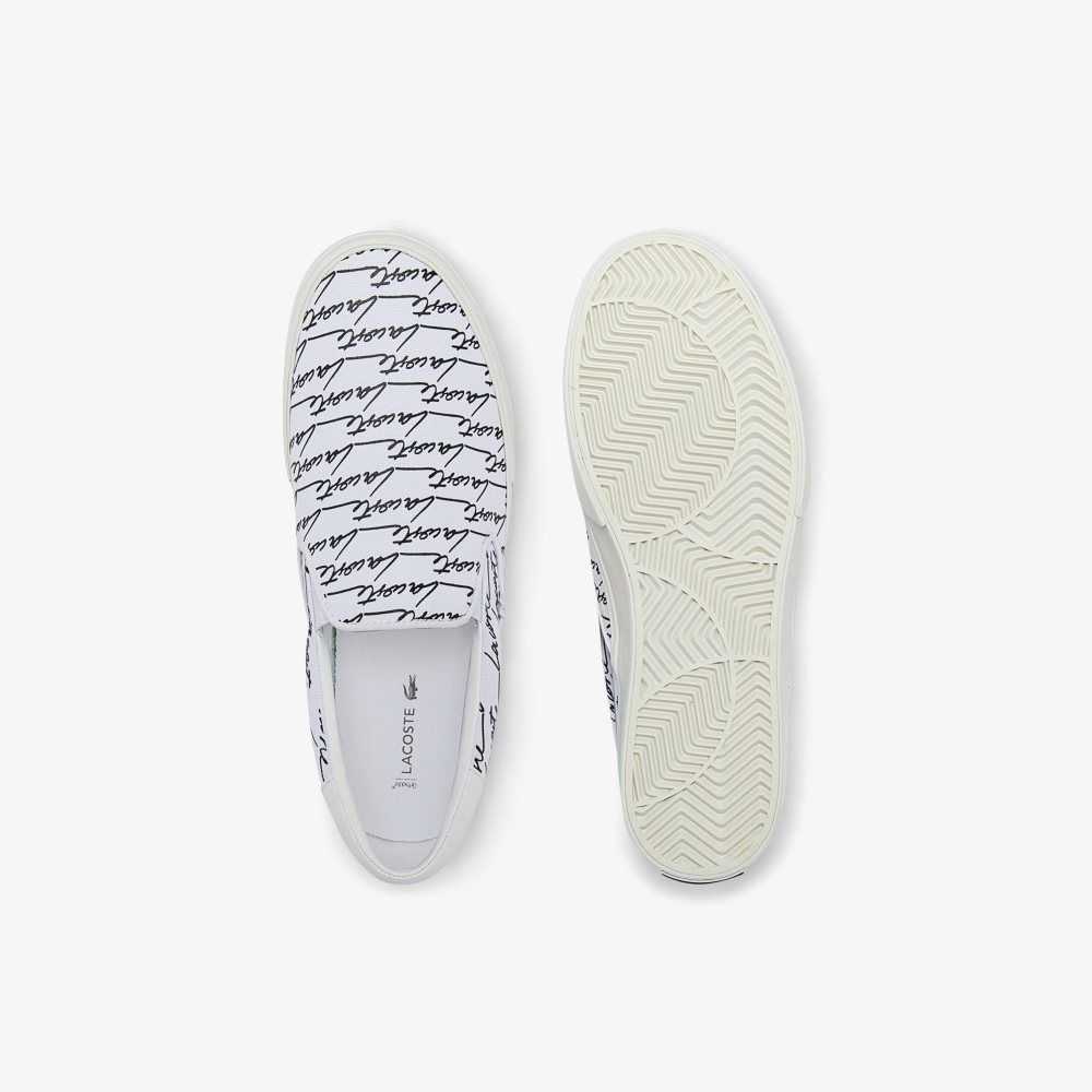 Lacoste Jump Serve Canvas Printed Slip-On Vita Svarta | NAGDP-5328