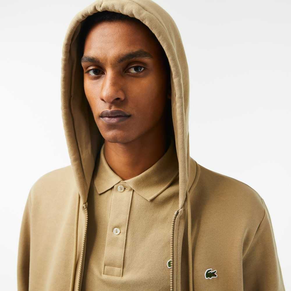 Lacoste Kangaroo Pocket Fleece Zipped Beige | QYSXF-6570