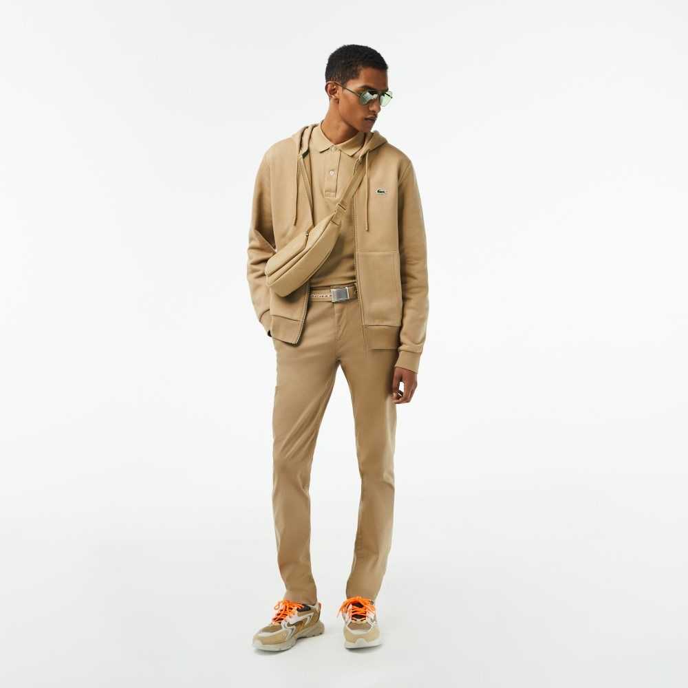 Lacoste Kangaroo Pocket Fleece Zipped Beige | QYSXF-6570