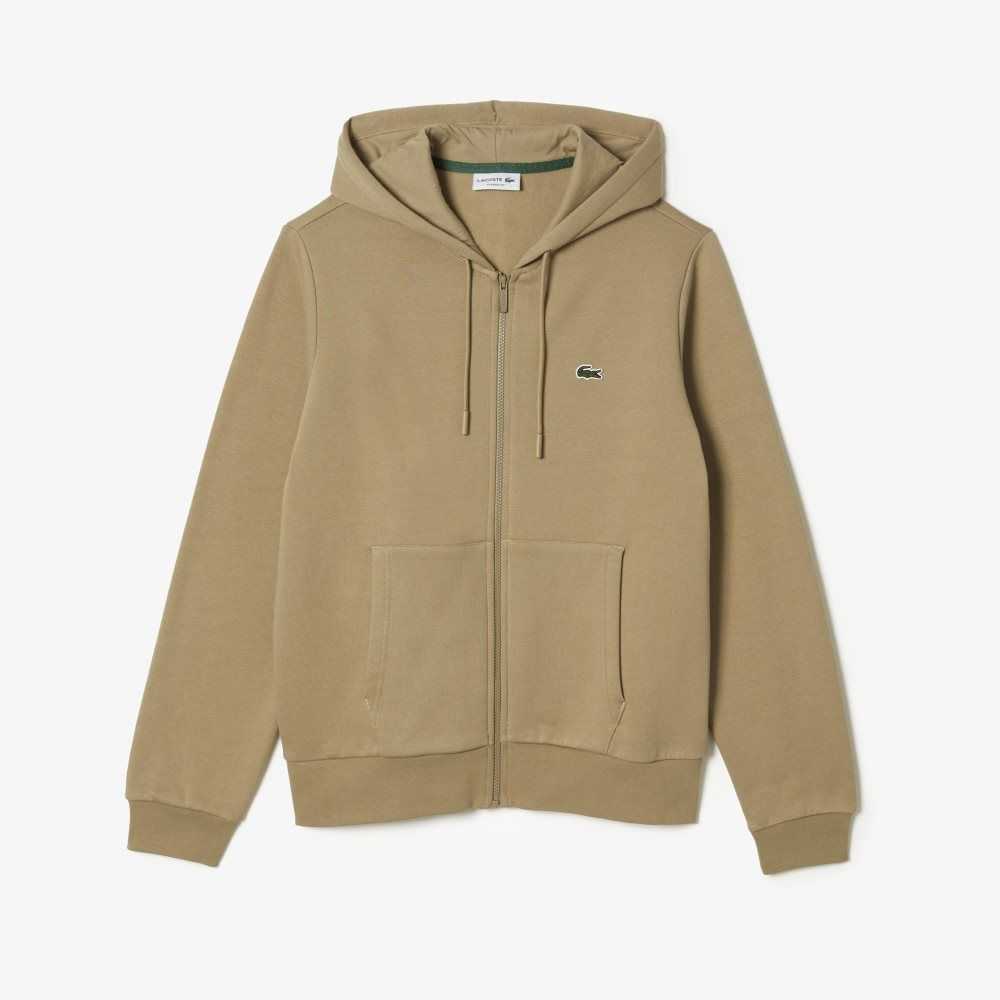 Lacoste Kangaroo Pocket Fleece Zipped Beige | QYSXF-6570