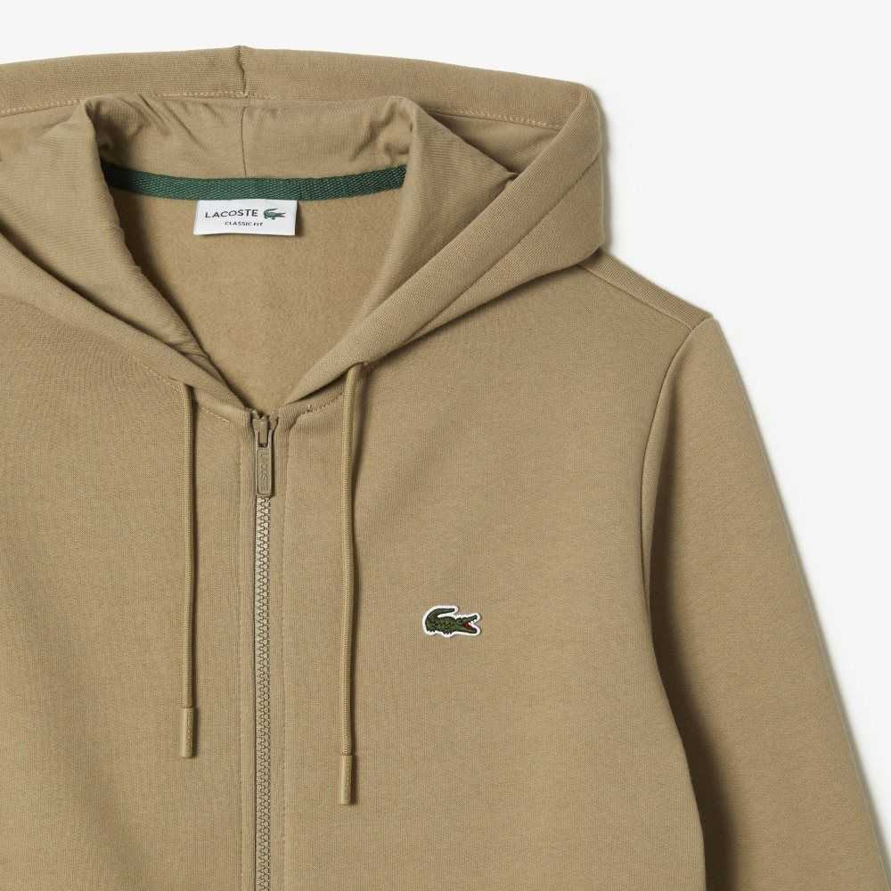 Lacoste Kangaroo Pocket Fleece Zipped Beige | QYSXF-6570