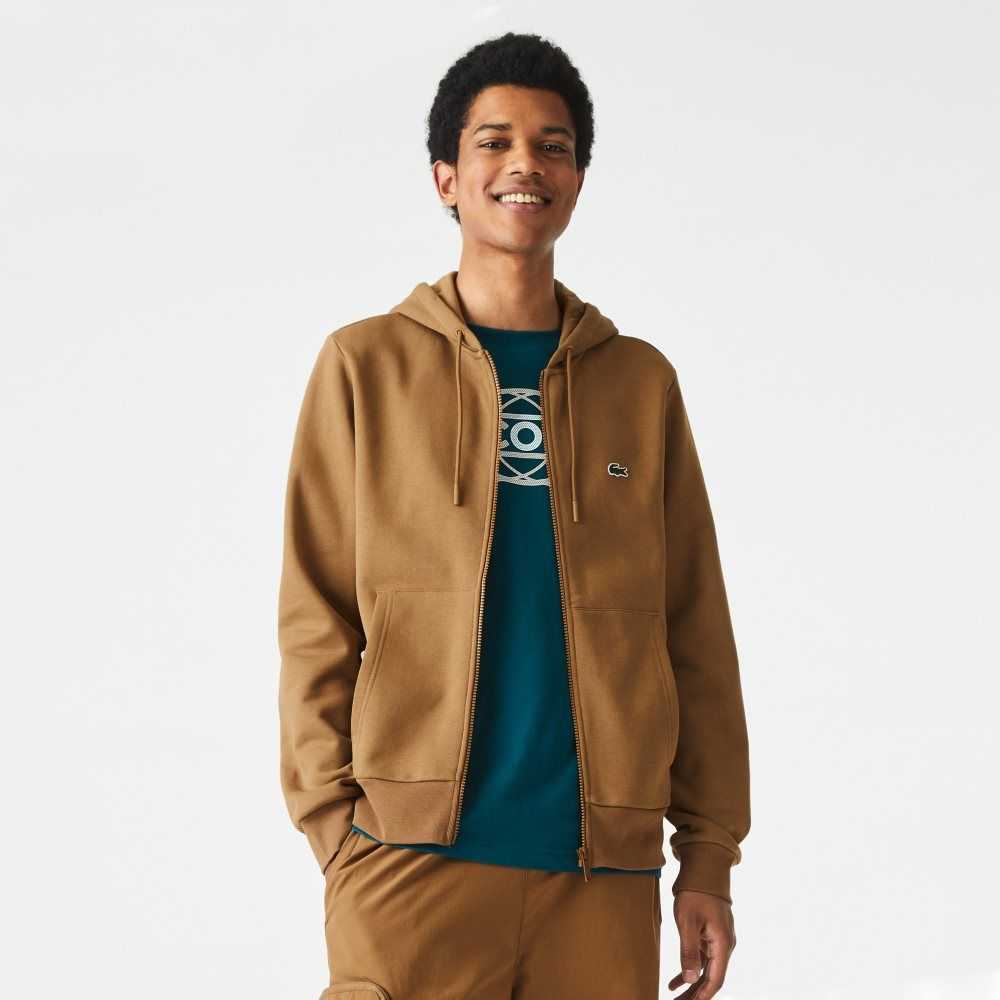 Lacoste Kangaroo Pocket Fleece Zipped Bruna | DTLQX-5240