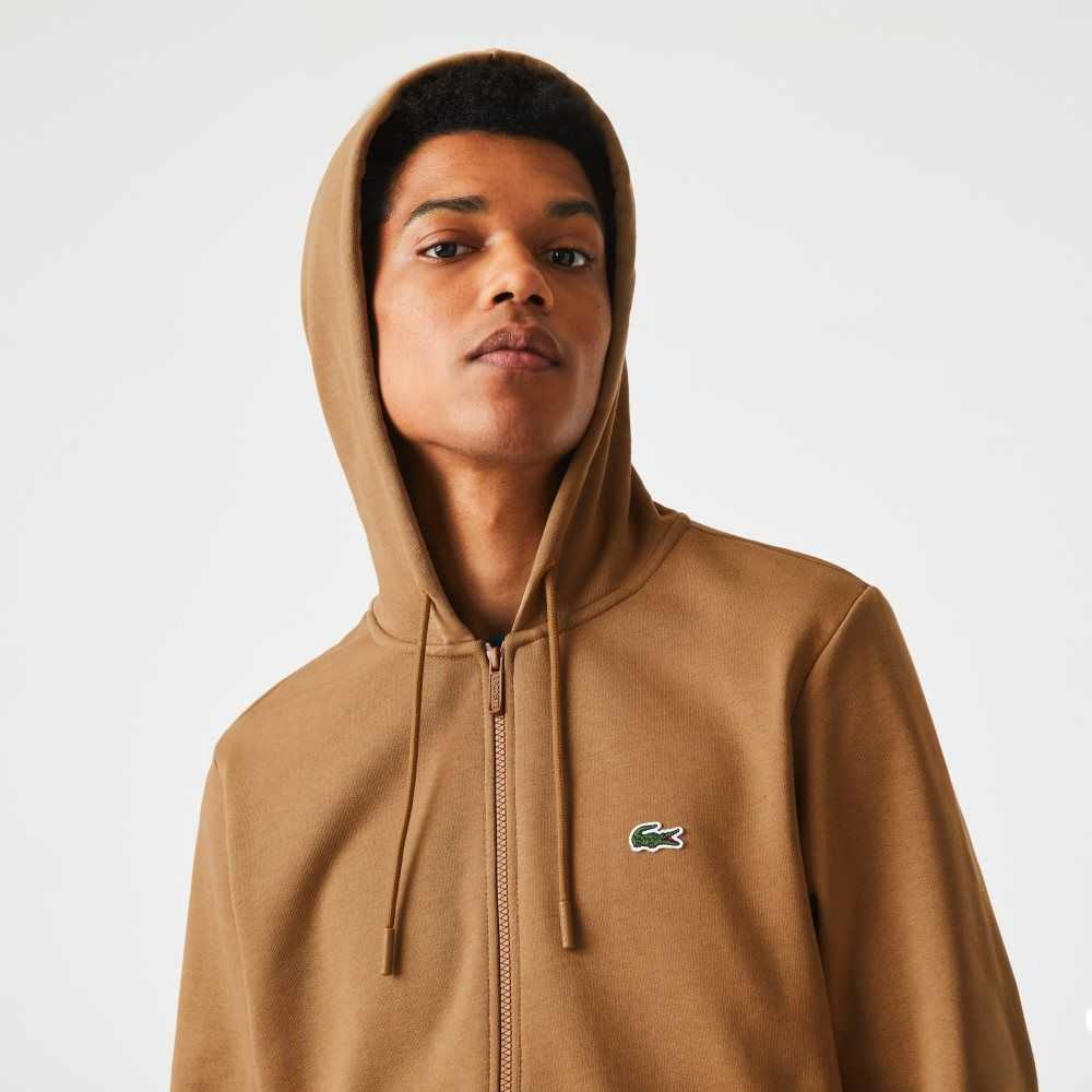 Lacoste Kangaroo Pocket Fleece Zipped Bruna | DTLQX-5240