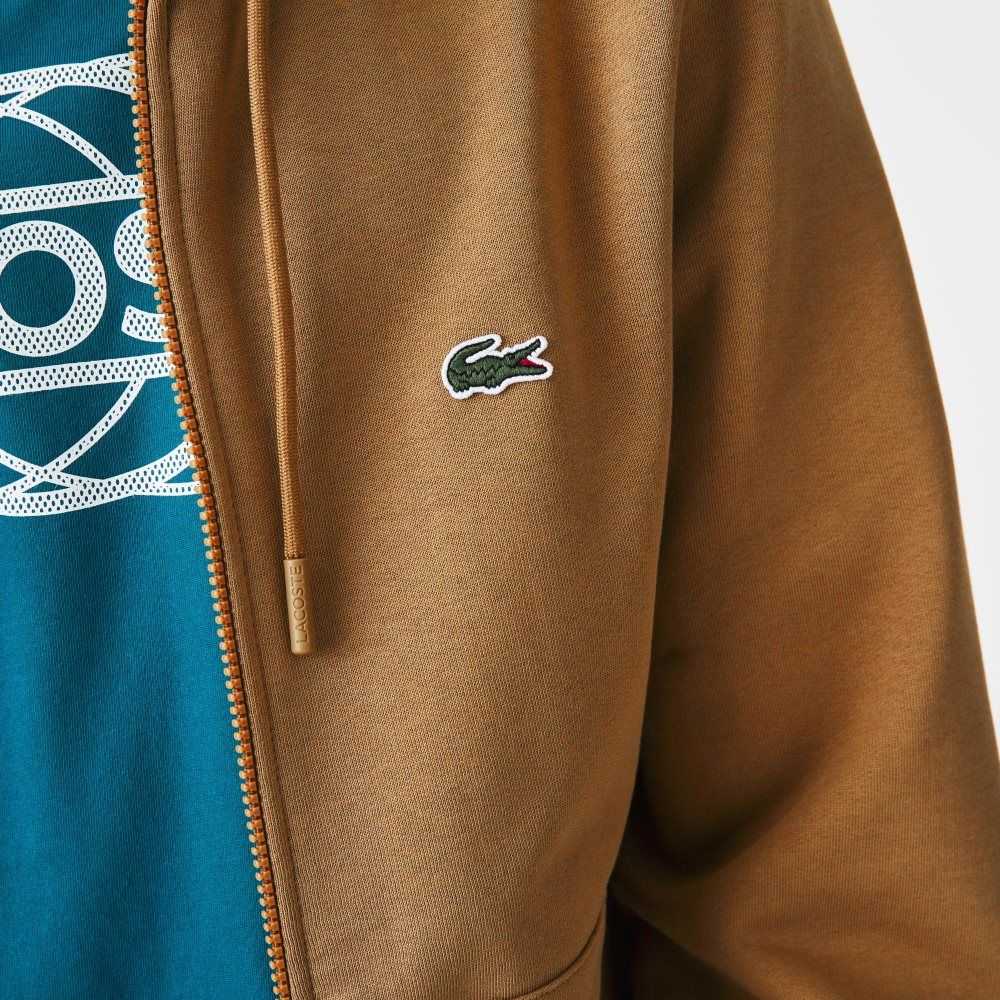 Lacoste Kangaroo Pocket Fleece Zipped Bruna | DTLQX-5240