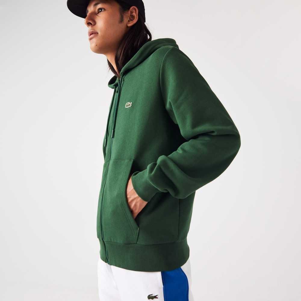 Lacoste Kangaroo Pocket Fleece Zipped Gröna | RWTCH-6207