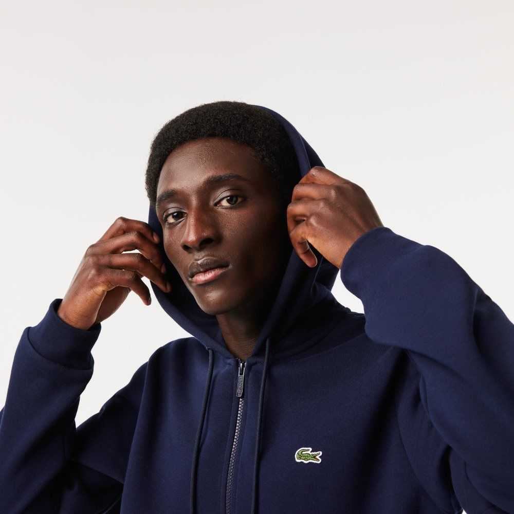 Lacoste Kangaroo Pocket Fleece Zipped Marinblå Blå | CRAQJ-8359