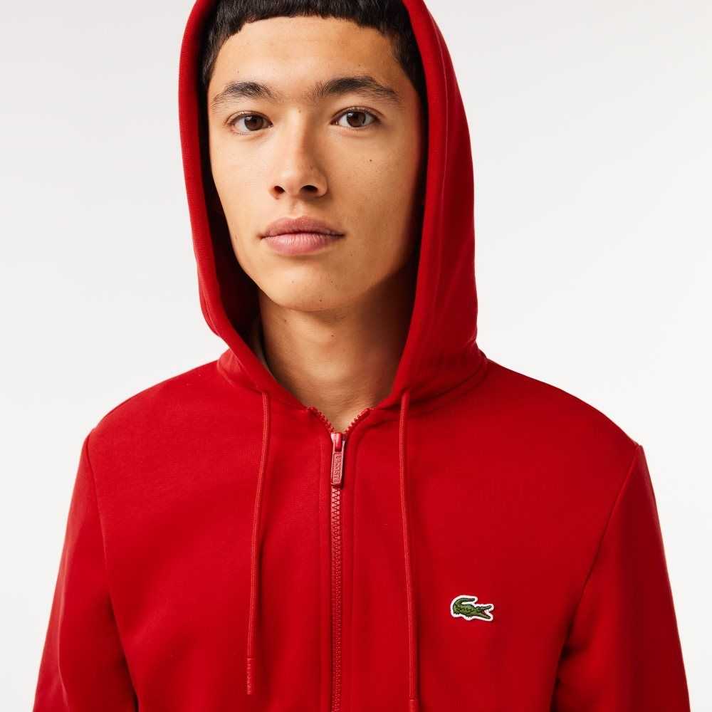 Lacoste Kangaroo Pocket Fleece Zipped Röda | CBPYD-2349