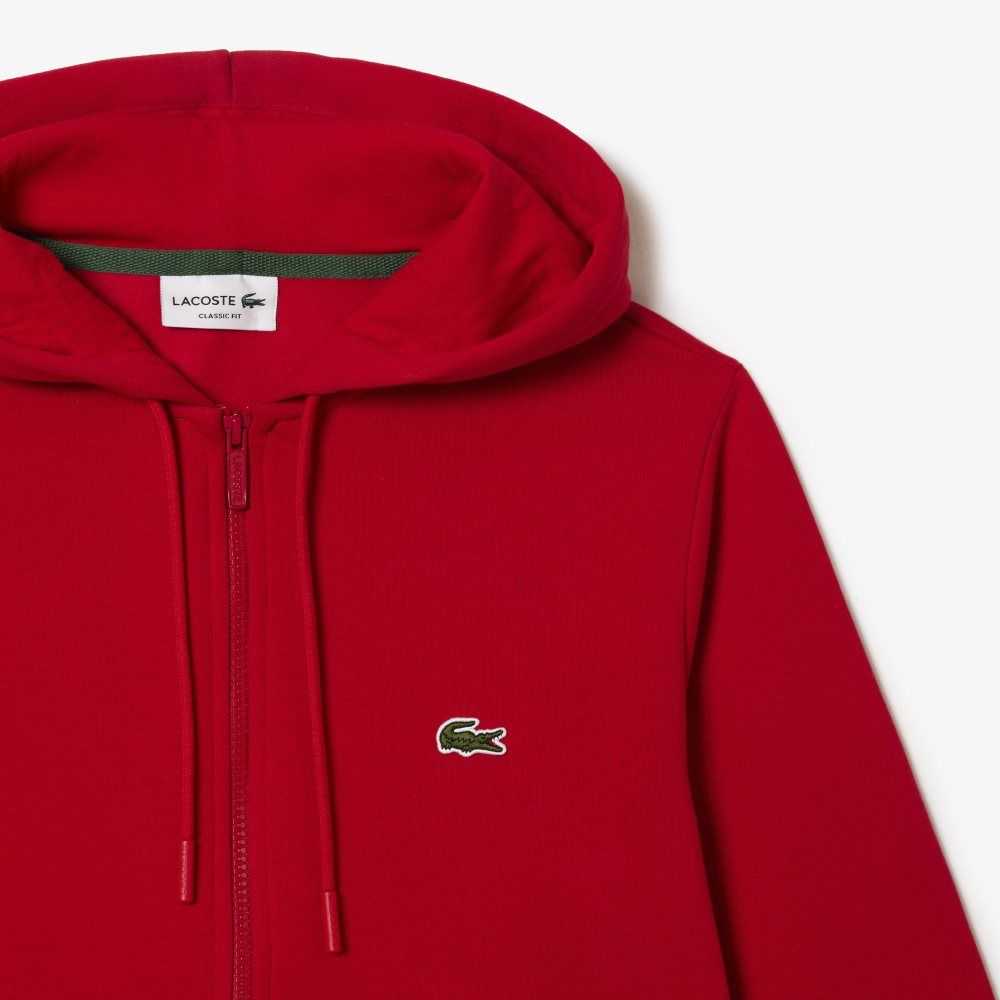 Lacoste Kangaroo Pocket Fleece Zipped Röda | CBPYD-2349