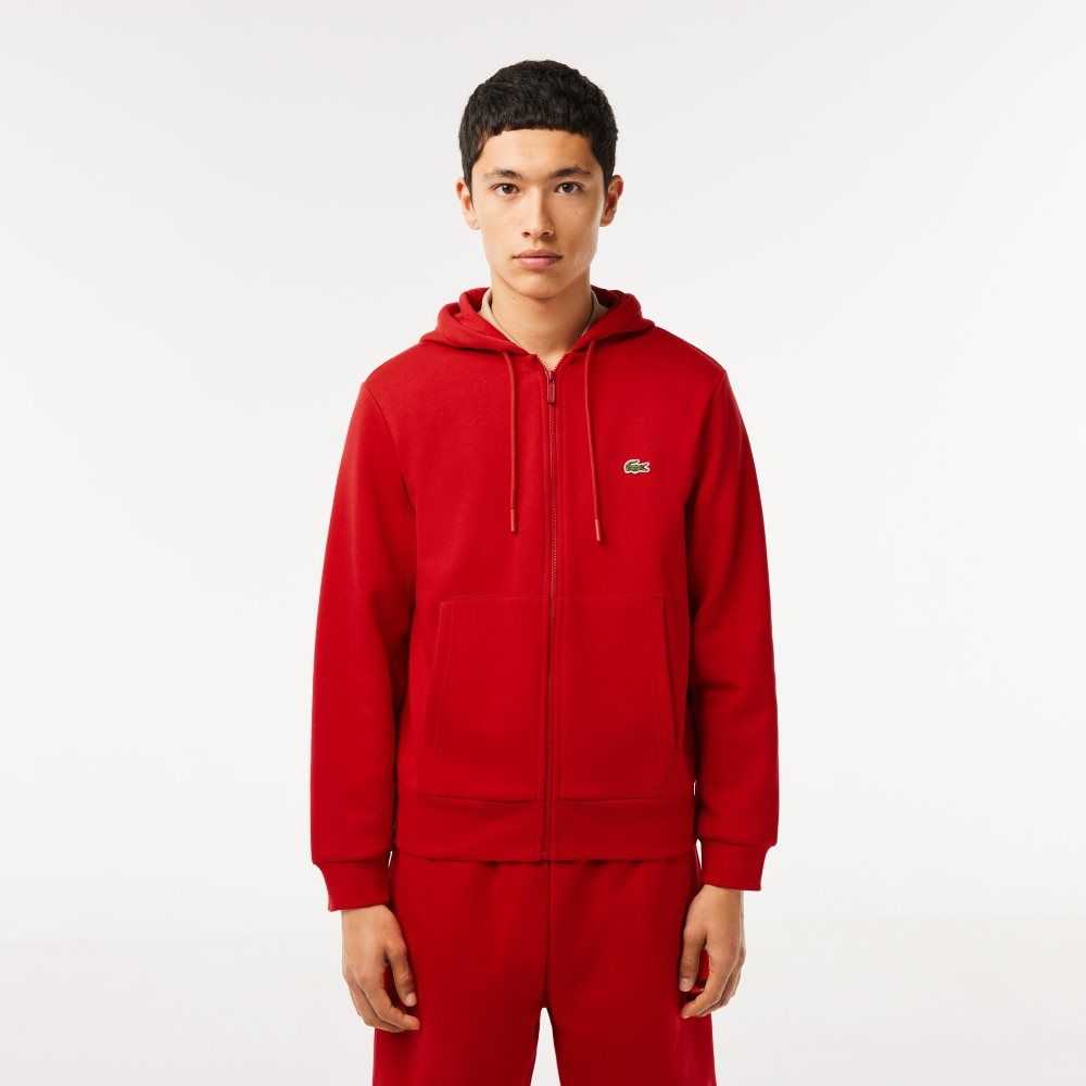 Lacoste Kangaroo Pocket Fleece Zipped Röda | CBPYD-2349