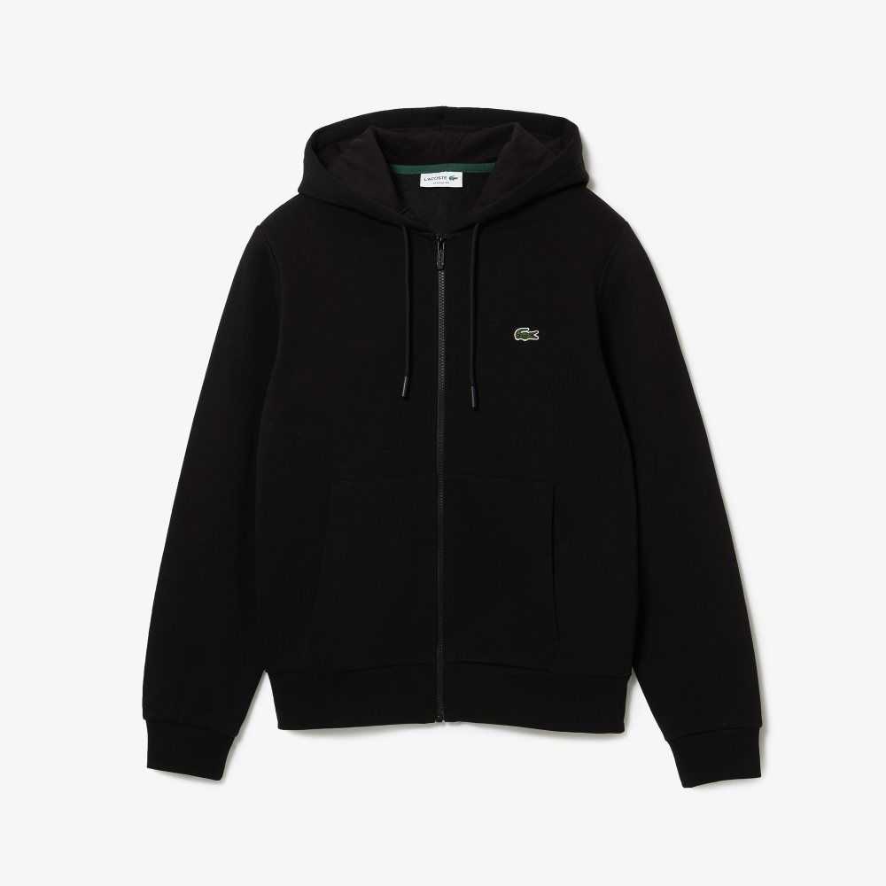 Lacoste Kangaroo Pocket Fleece Zipped Svarta | SDRUL-7028