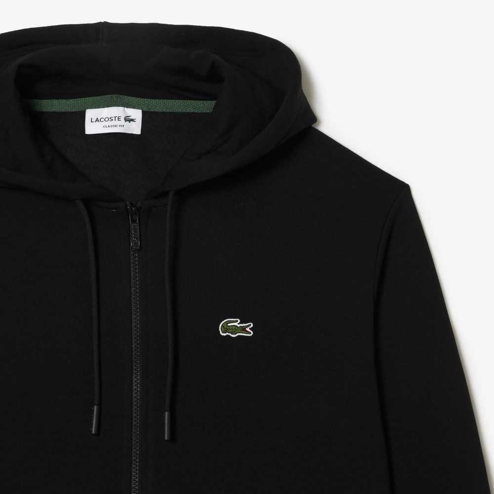 Lacoste Kangaroo Pocket Fleece Zipped Svarta | SDRUL-7028