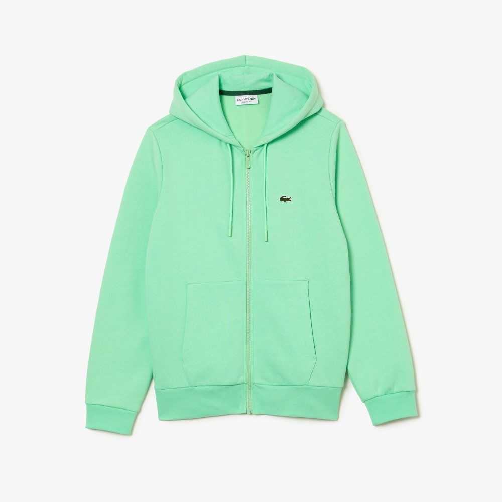 Lacoste Kangaroo Pocket Fleece Zipped Sweatshirt Ljusgröna | JLUPZ-7126