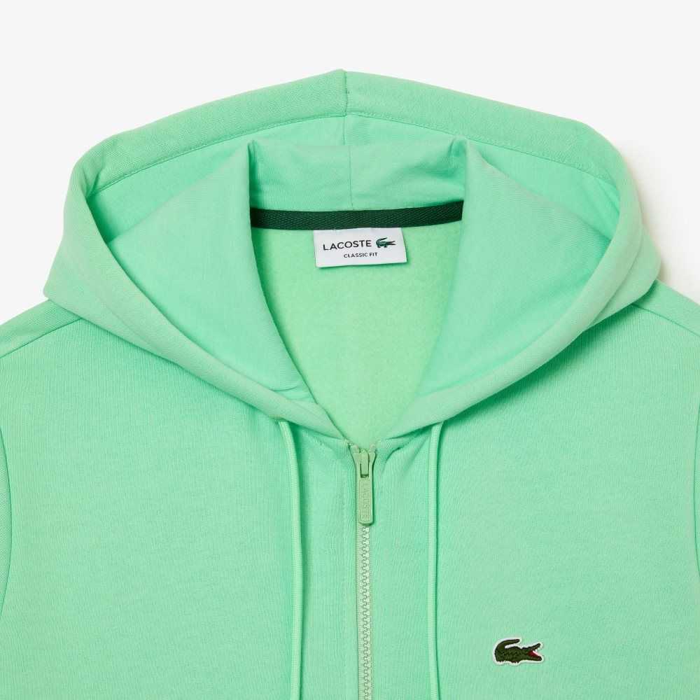 Lacoste Kangaroo Pocket Fleece Zipped Sweatshirt Ljusgröna | JLUPZ-7126