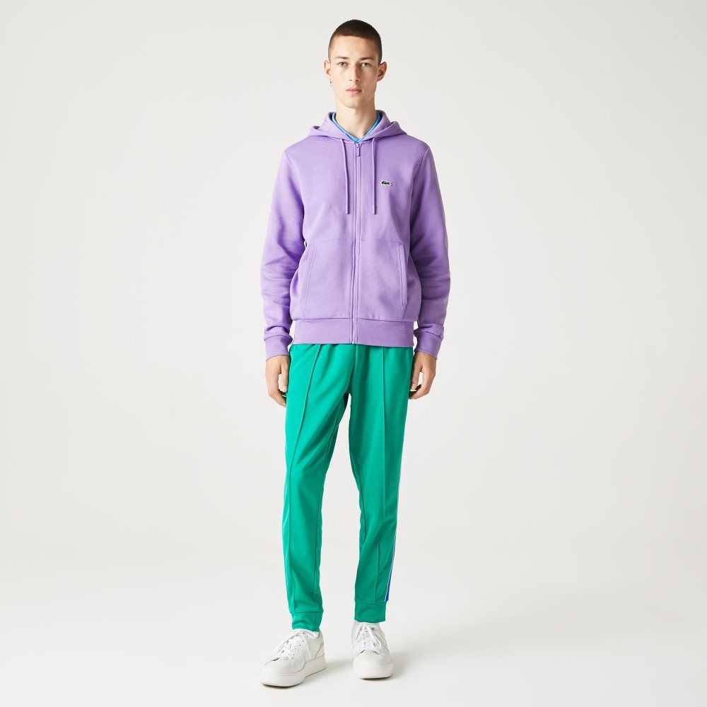 Lacoste Kangaroo Pocket Fleece Zipped Sweatshirt Lila | JQGRO-7956