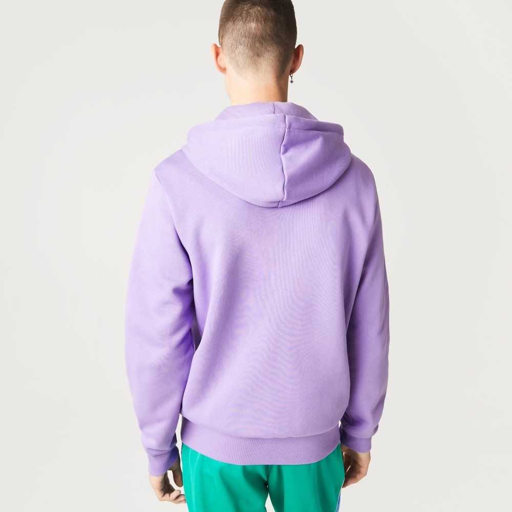 Lacoste Kangaroo Pocket Fleece Zipped Sweatshirt Lila | JQGRO-7956