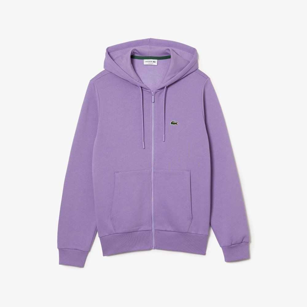 Lacoste Kangaroo Pocket Fleece Zipped Sweatshirt Lila | JQGRO-7956