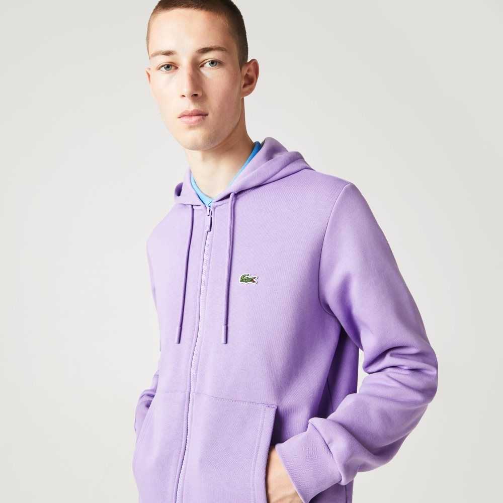 Lacoste Kangaroo Pocket Fleece Zipped Sweatshirt Lila | JQGRO-7956