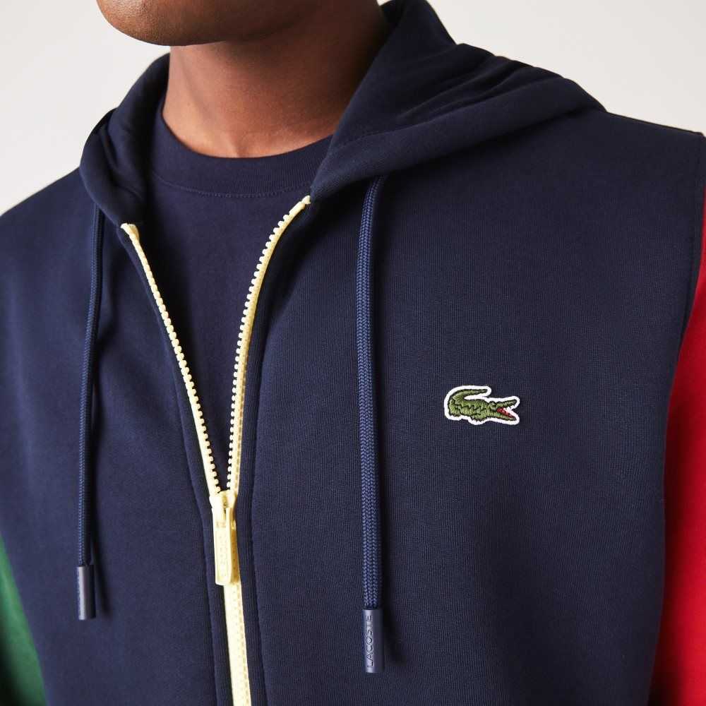 Lacoste Klassiska Fit Color-Block Hooded Zip Marinblå Blå Gröna Röda Gula | DRVZN-8394