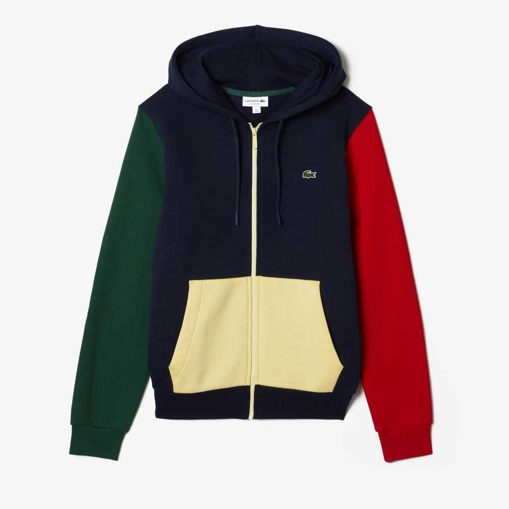 Lacoste Klassiska Fit Color-Block Hooded Zip Marinblå Blå Gröna Röda Gula | DRVZN-8394