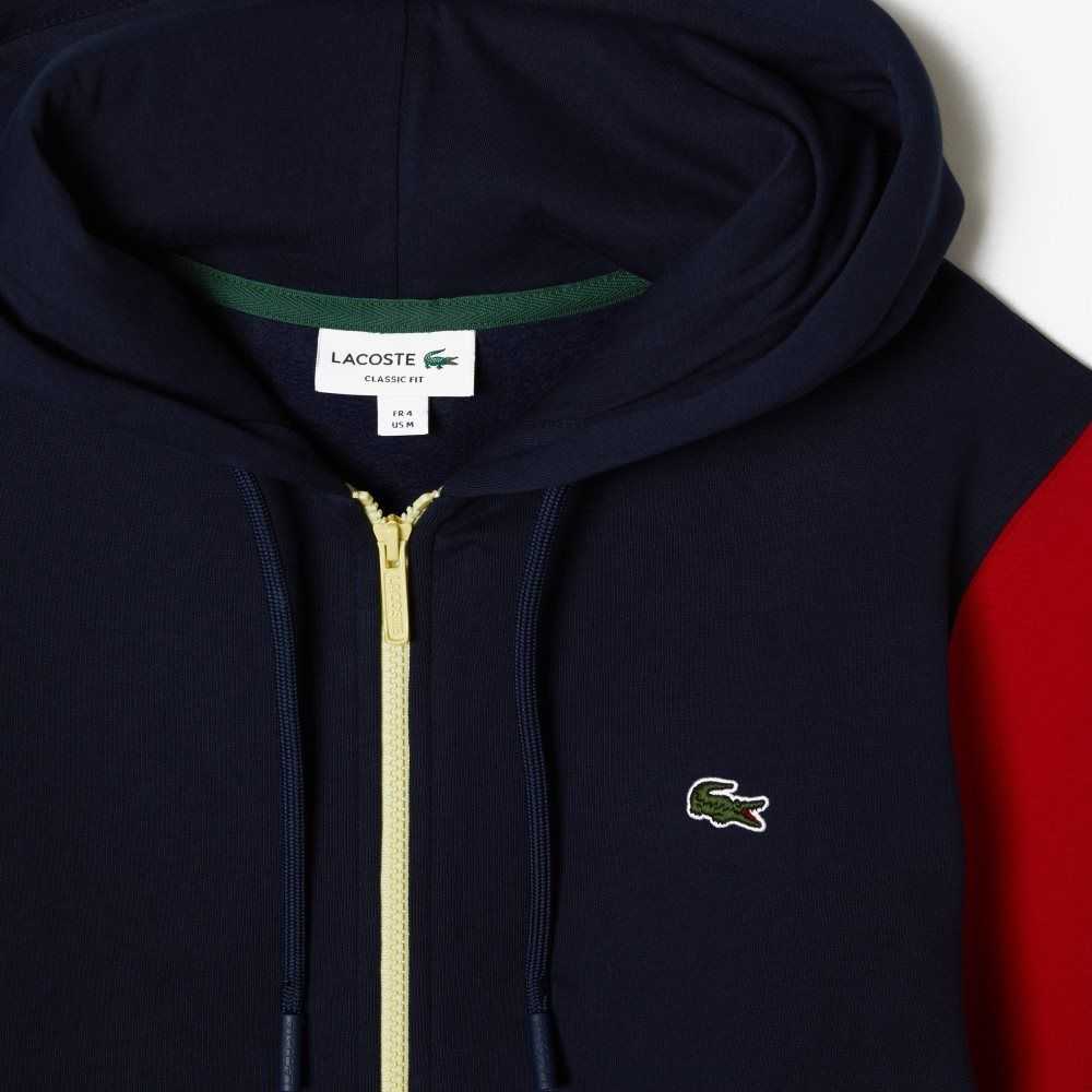 Lacoste Klassiska Fit Color-Block Hooded Zip Marinblå Blå Gröna Röda Gula | DRVZN-8394