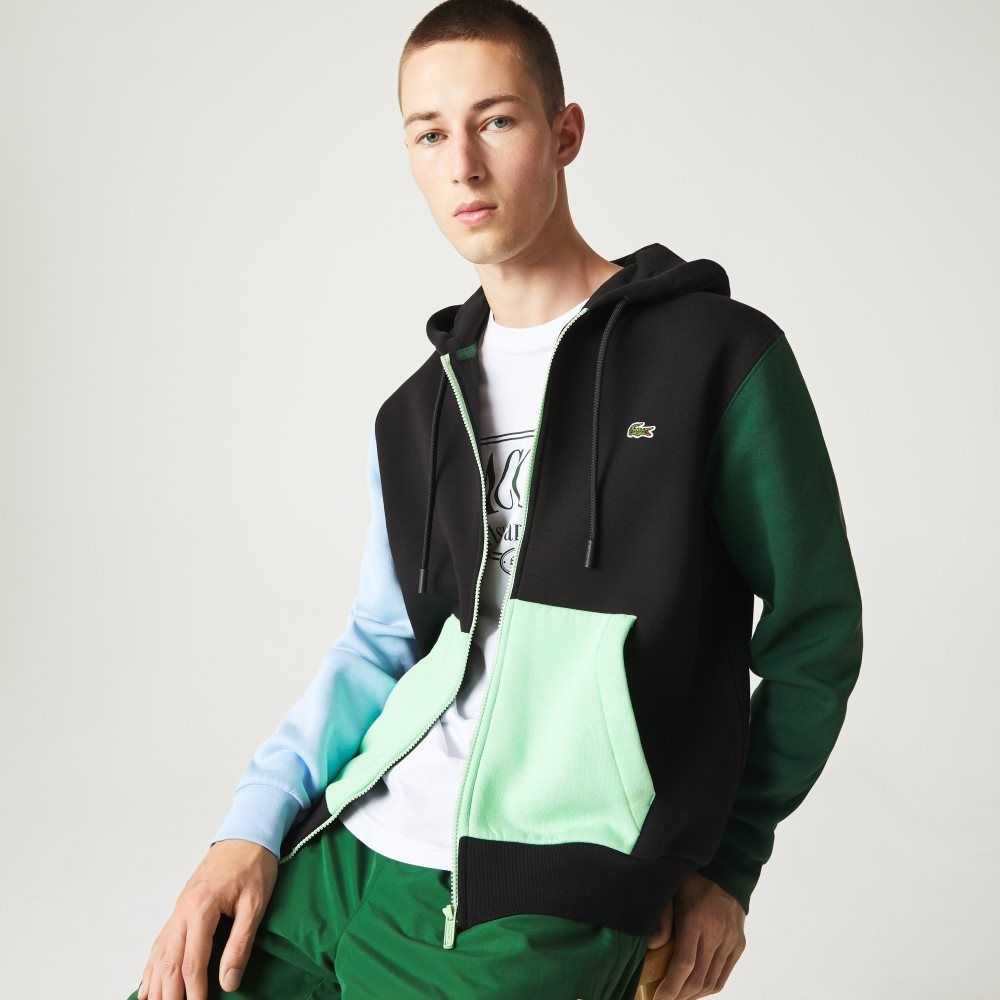 Lacoste Klassiska Fit Color-Block Hooded Zip Svarta Gröna Blå Ljusgröna | LWGQZ-5432