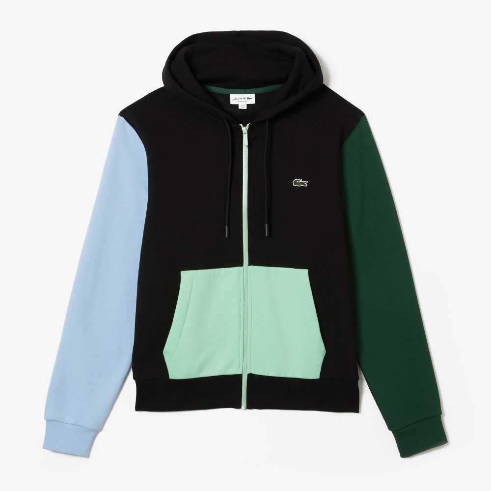 Lacoste Klassiska Fit Color-Block Hooded Zip Svarta Gröna Blå Ljusgröna | LWGQZ-5432