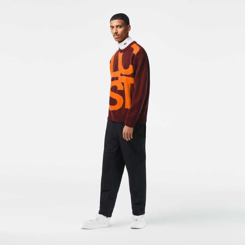 Lacoste Klassiska Fit Contrast Lettering Ull Vinröda Orange | FLHRM-4792