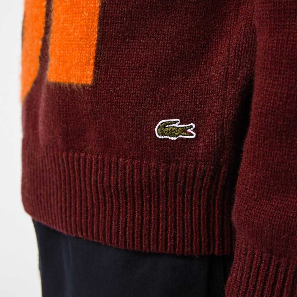 Lacoste Klassiska Fit Contrast Lettering Ull Vinröda Orange | FLHRM-4792