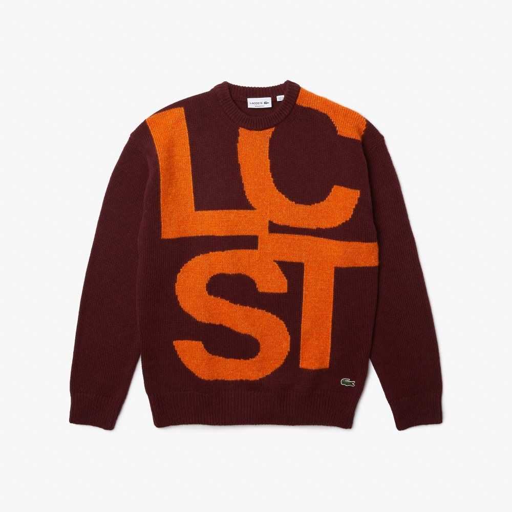 Lacoste Klassiska Fit Contrast Lettering Ull Vinröda Orange | FLHRM-4792