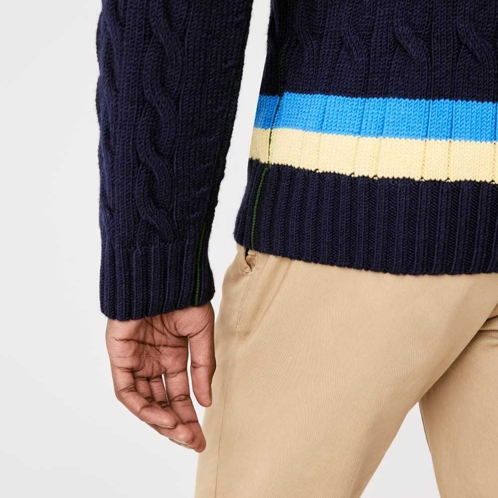 Lacoste Klassiska Fit Contrast Randig Ull Marinblå Blå Gula Blå | LOYAU-5418