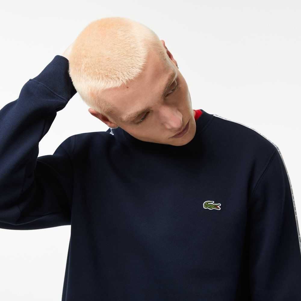 Lacoste Klassiska Fit Logo Stripe Flannel Marinblå Blå | KLHUB-4702