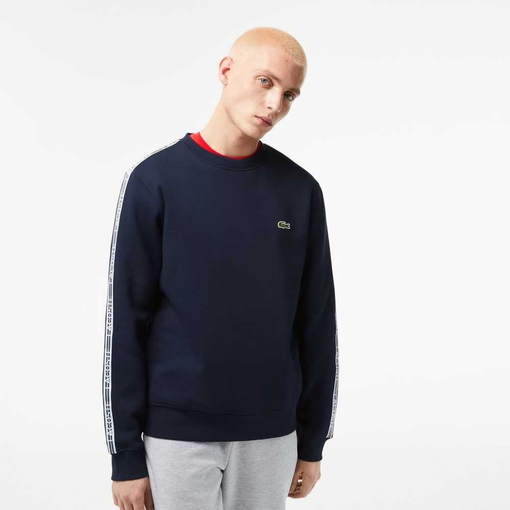 Lacoste Klassiska Fit Logo Stripe Flannel Marinblå Blå | KLHUB-4702