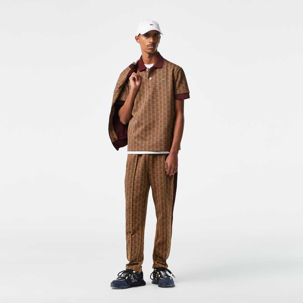 Lacoste Klassiska Fit Monogram Print Beige Vinröda | VCBWQ-0694